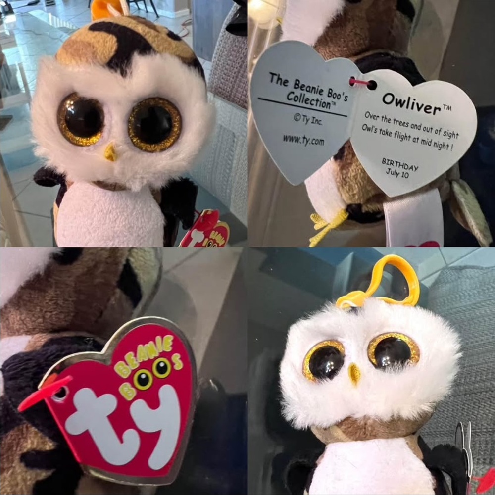 TY BEANIE BABY Boo's Owliver Plush Toy White and Brown Collector’s Beanie Boo